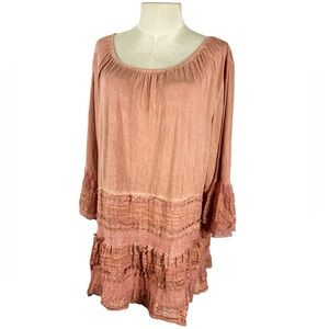 Song N Spirit Boho Top Womens Size XXL Lace Tiered Bell Sleeve Spice‎ color